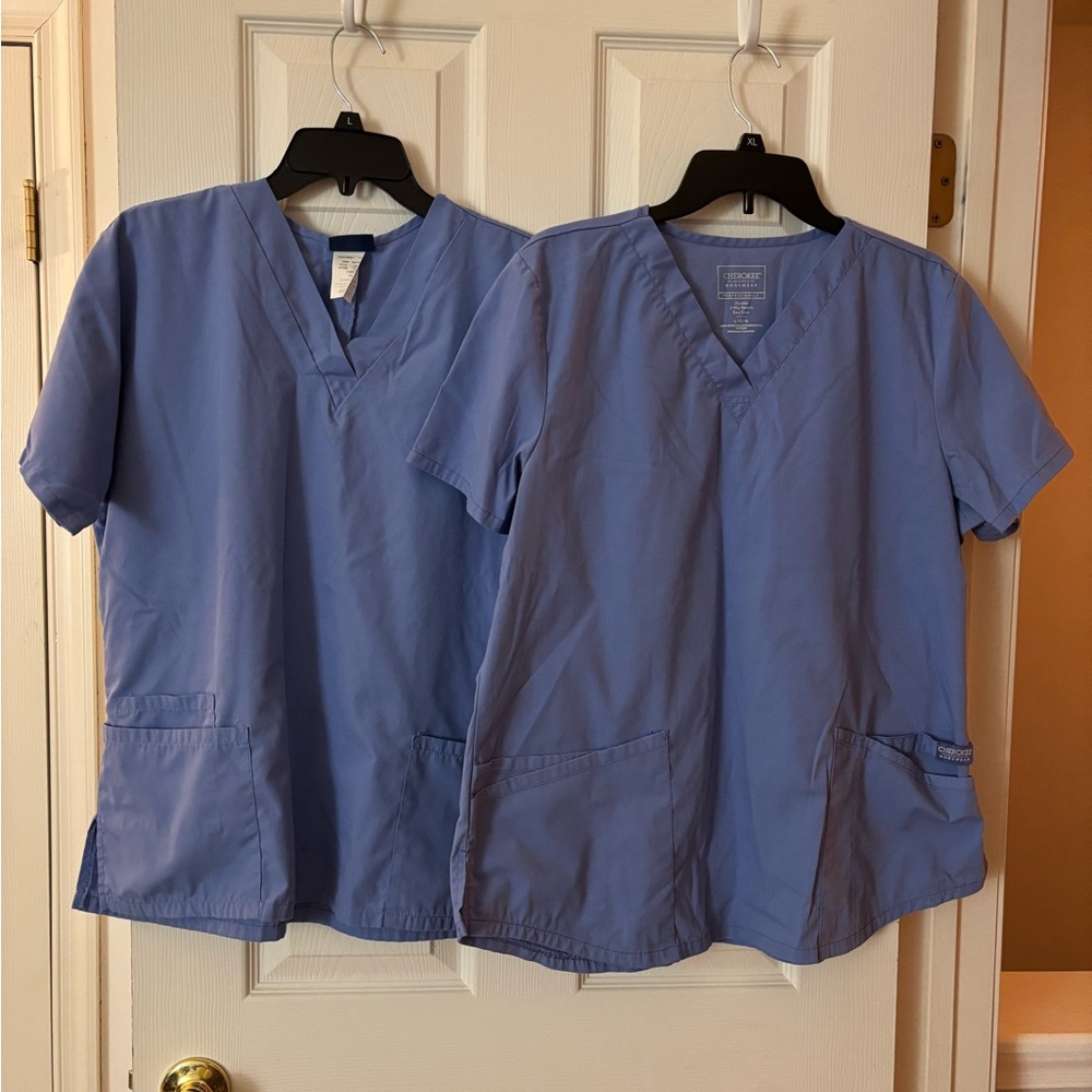 Set of 2 Cherokee Womens Scrub Tops in Ciel Blue Size Large